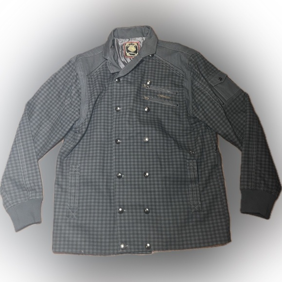 Live Mechanics Other - Live Mechanics Canvas Checked Plaid Gray Streetwear Moto Grunge Stud Coat 2XL
